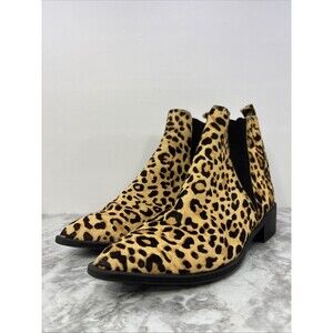 Womens Steve Madden Jerry Leopard  Print Calf Hair Ankle Chelsea Boots Sz 8.5